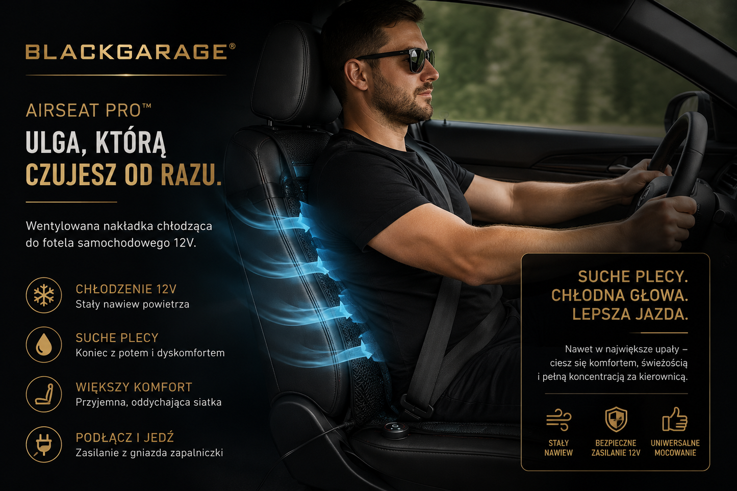 AirSeat Pro™ - Wentylowana nakładka chłodząca do fotela samochodowego.