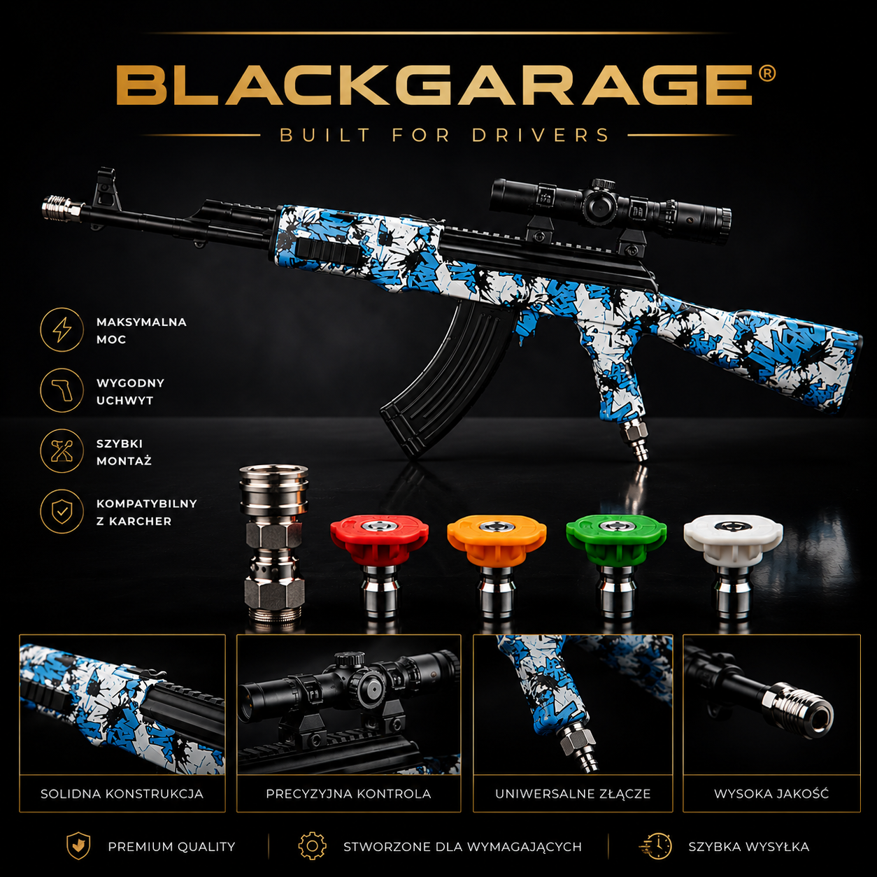 BLACKJET AK™ - Profesjonalny zestaw do myjki ciśnieniowej